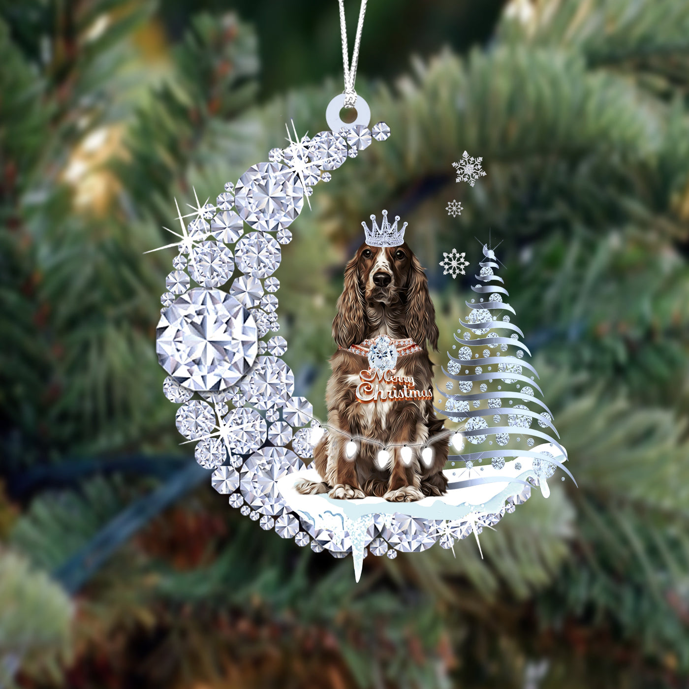 Cocker Spaniel  (1)op Diamand Maan Kerst Ornament