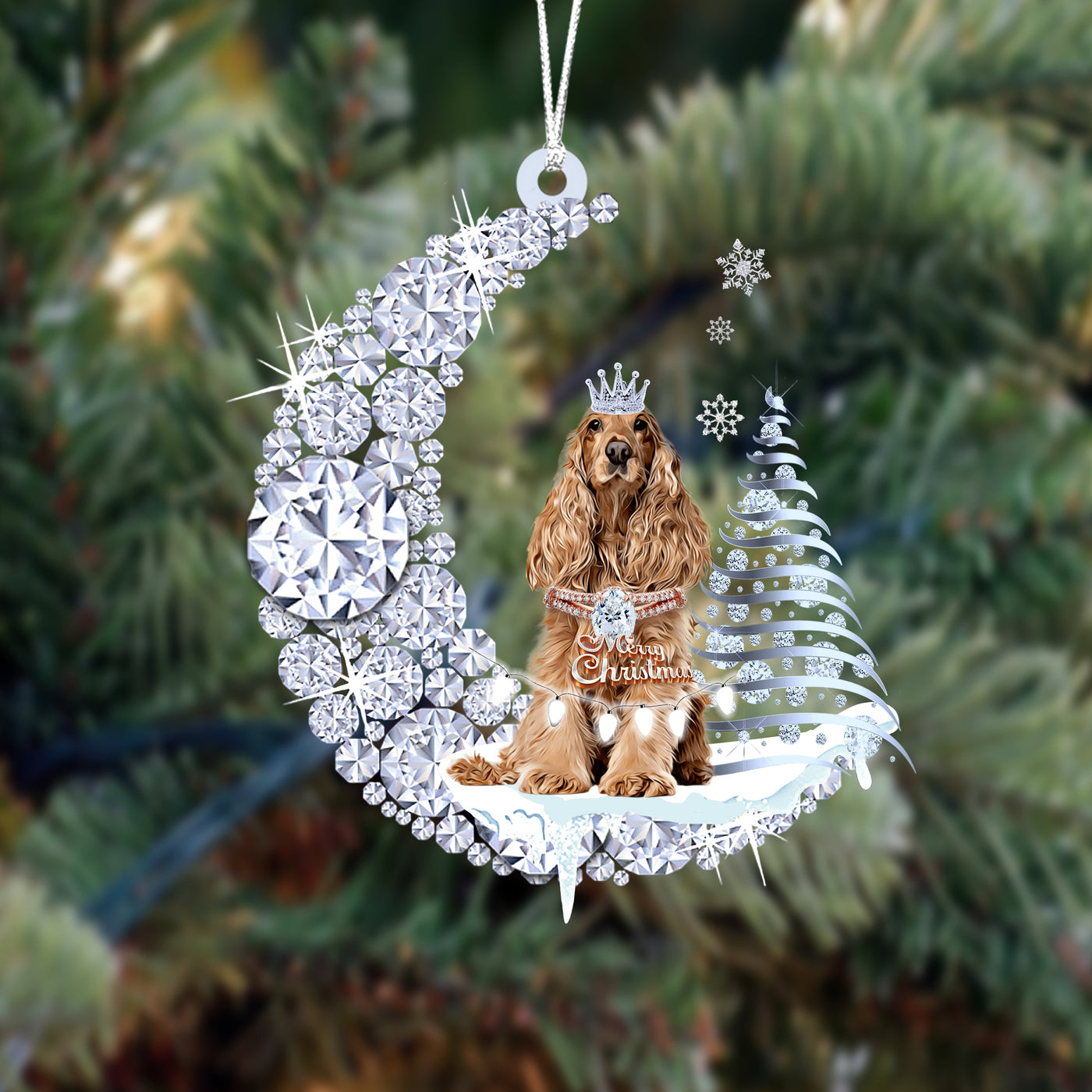 Cocker Spaniel  (4)op Diamand Maan Kerst Ornament