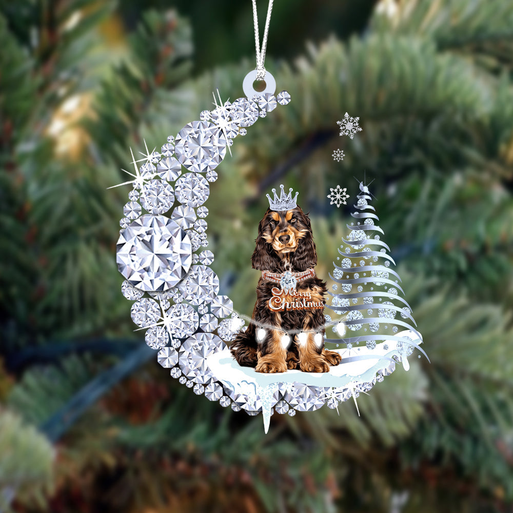 Cocker Spaniel  (7)op Diamand Maan Kerst Ornament