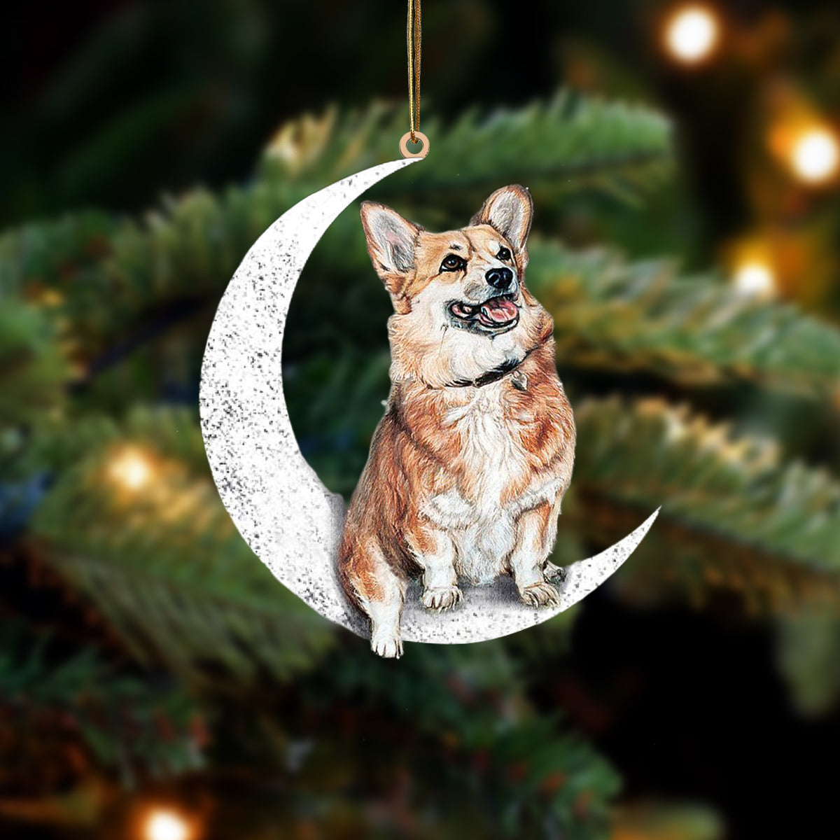 Corgi Zit op de Maan Ornament