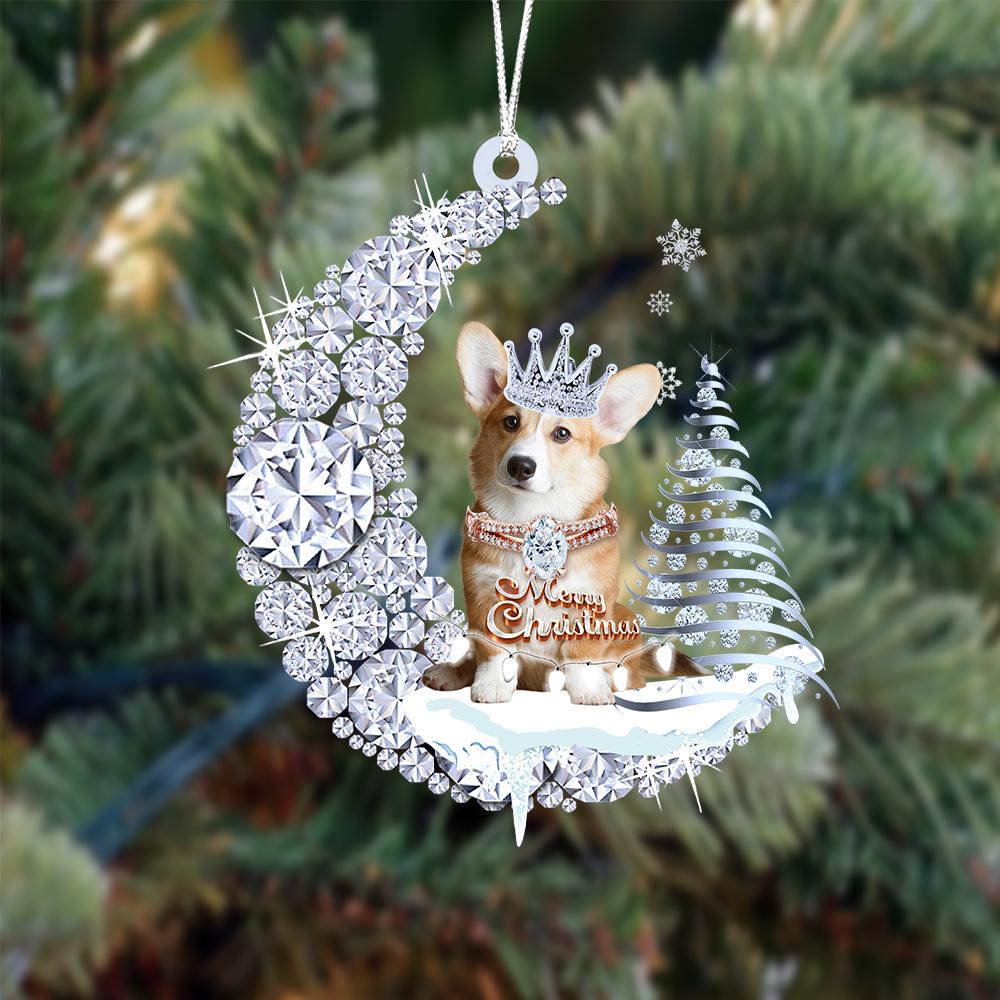 Corgi op Diamand Maan Kerst Ornament