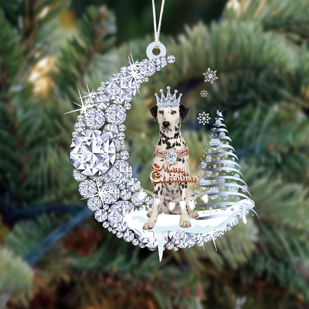 Dalmatian op Diamand Maan Kerst Ornament