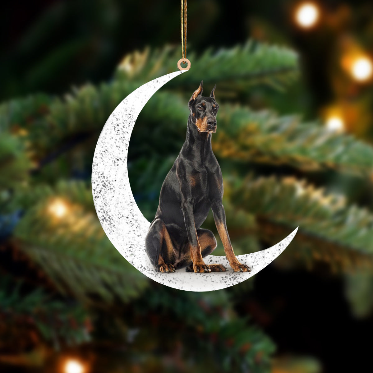 Doberman 2 Zit op de Maan Ornament