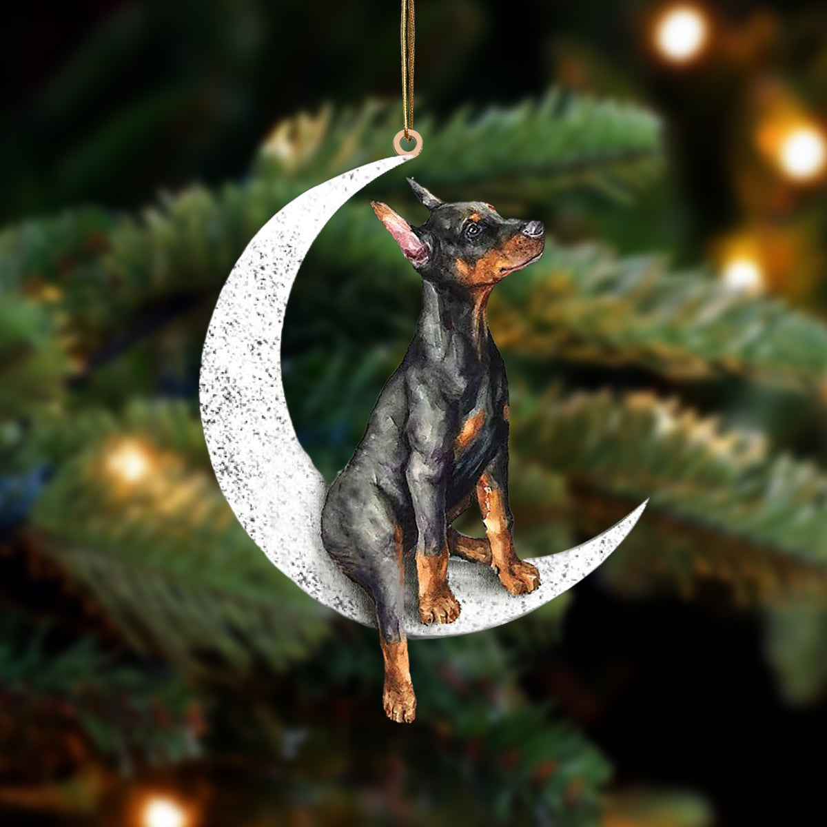 Doberman Pinscher Zit op de Maan Ornament