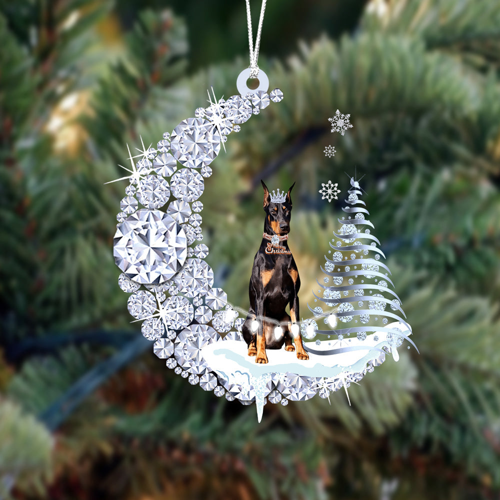 Doberman Pinscher (1)op Diamand Maan Kerst Ornament