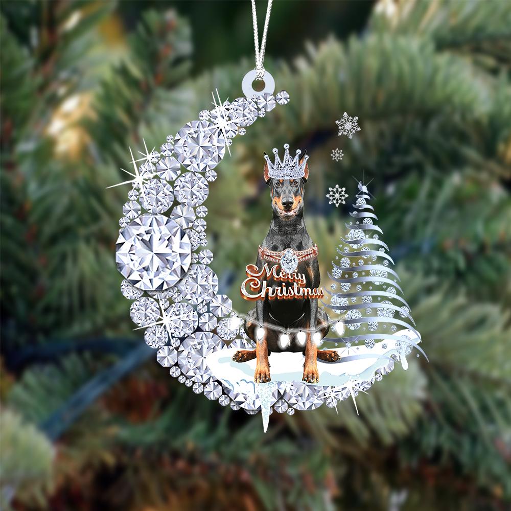 Doberman op Diamand Maan Kerst Ornament