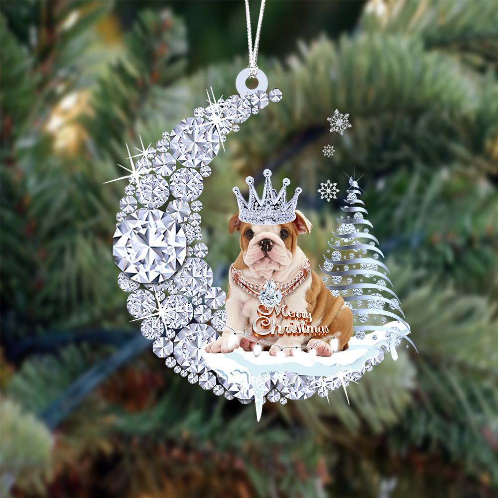 English Bulldog op Diamand Maan Kerst Ornament