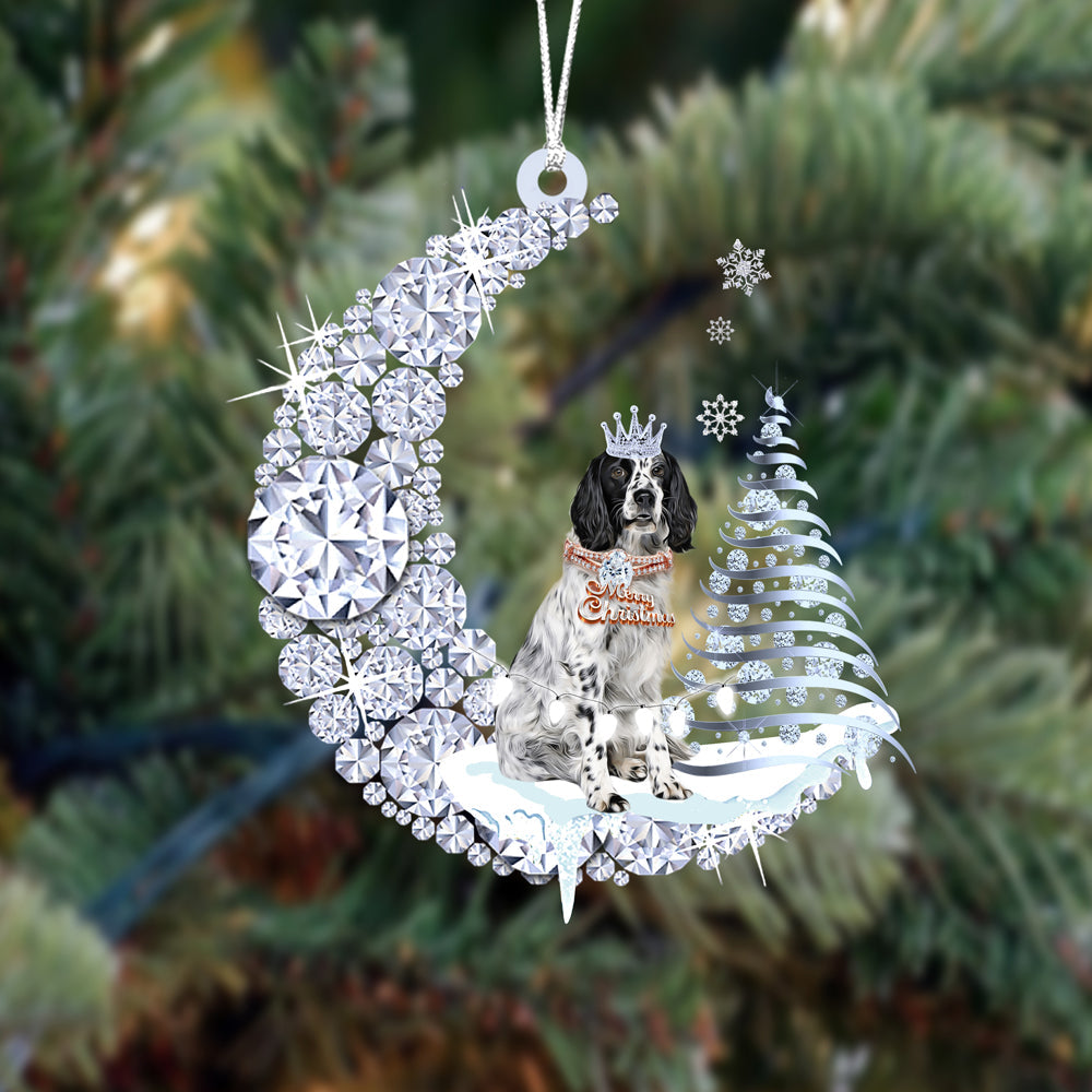 English Springer Spaniel  (2)op Diamand Maan Kerst Ornament