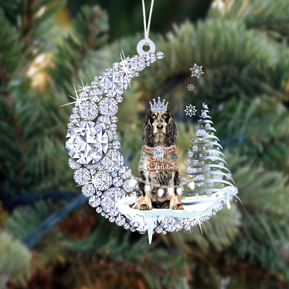 English Springer Spaniel  (5)op Diamand Maan Kerst Ornament