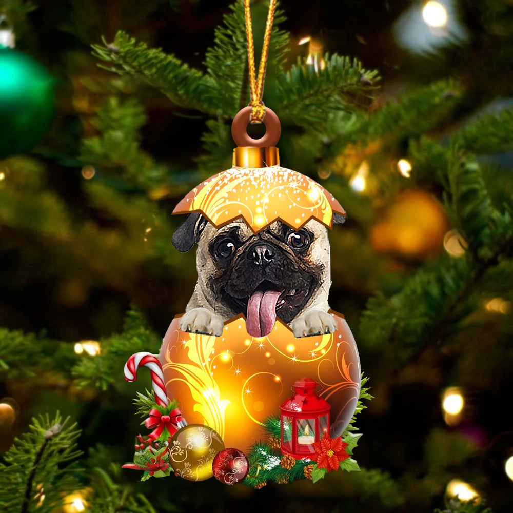 FAWN Pug In Kerst Gouden Ei Ornament