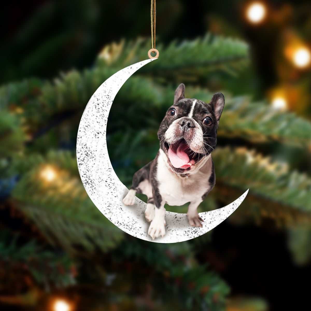 French Bulldog 2 Zit op de Maan Ornament