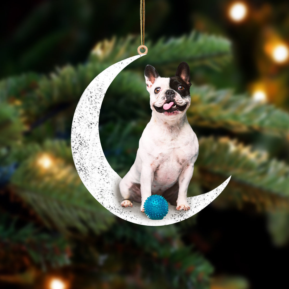 French Bulldog 3 Zit op de Maan Ornament