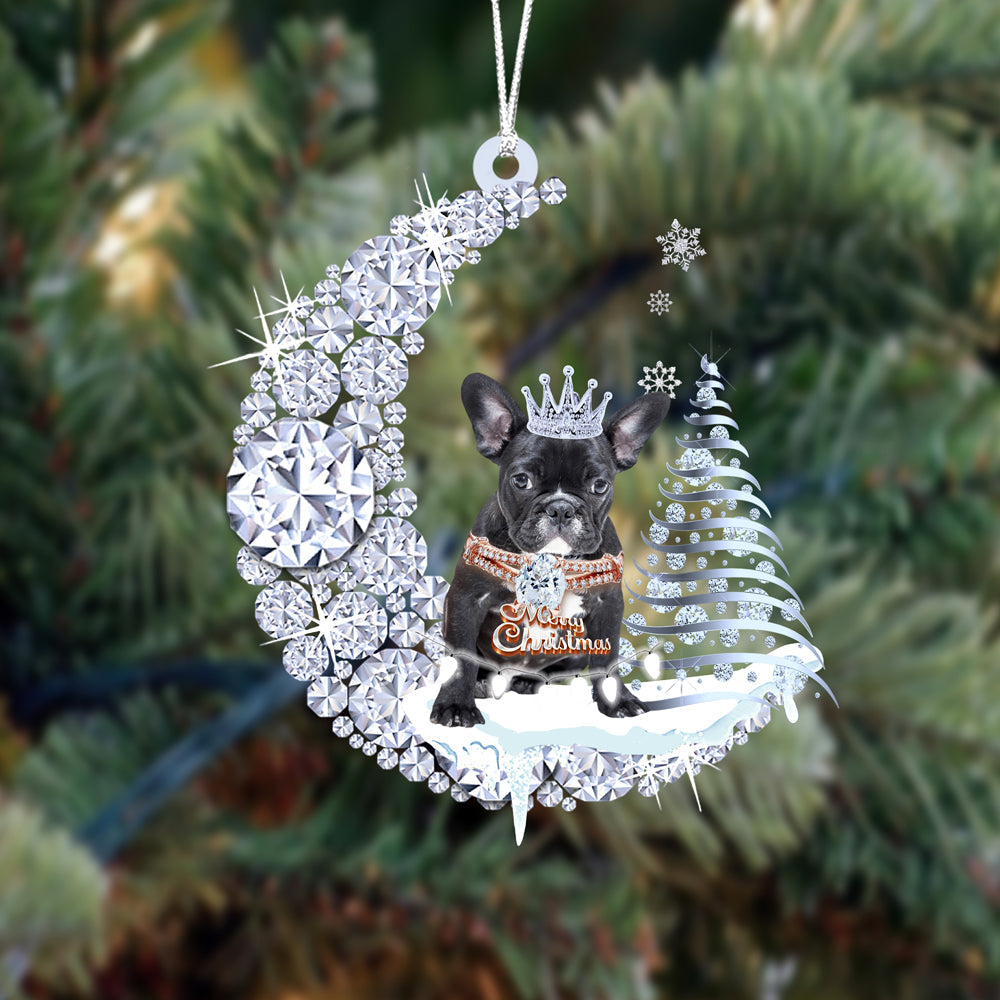 French Bulldog  (2) op Diamand Maan Kerst Ornament