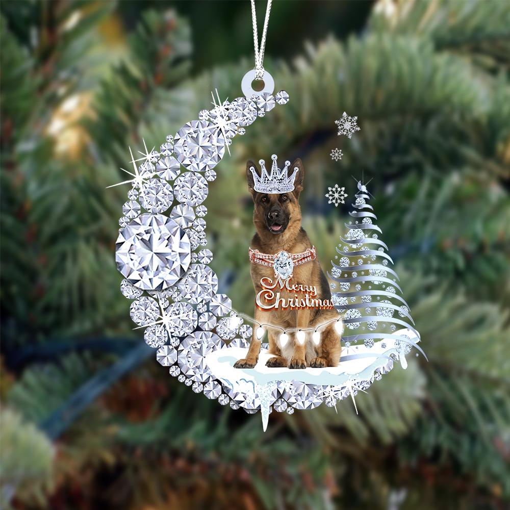 German Shepherd op Diamand Maan Kerst Ornament