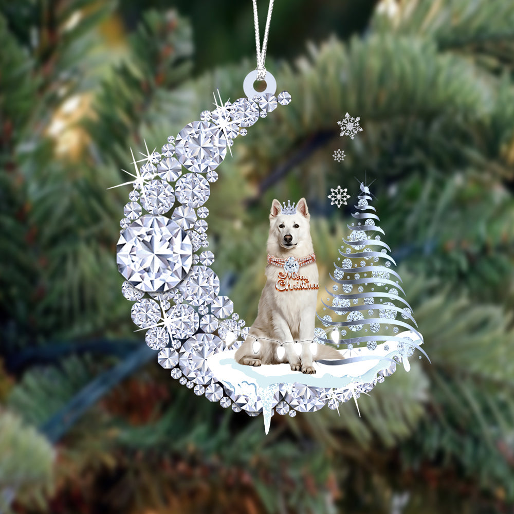 German Shepherd  (1) op Diamand Maan Kerst Ornament