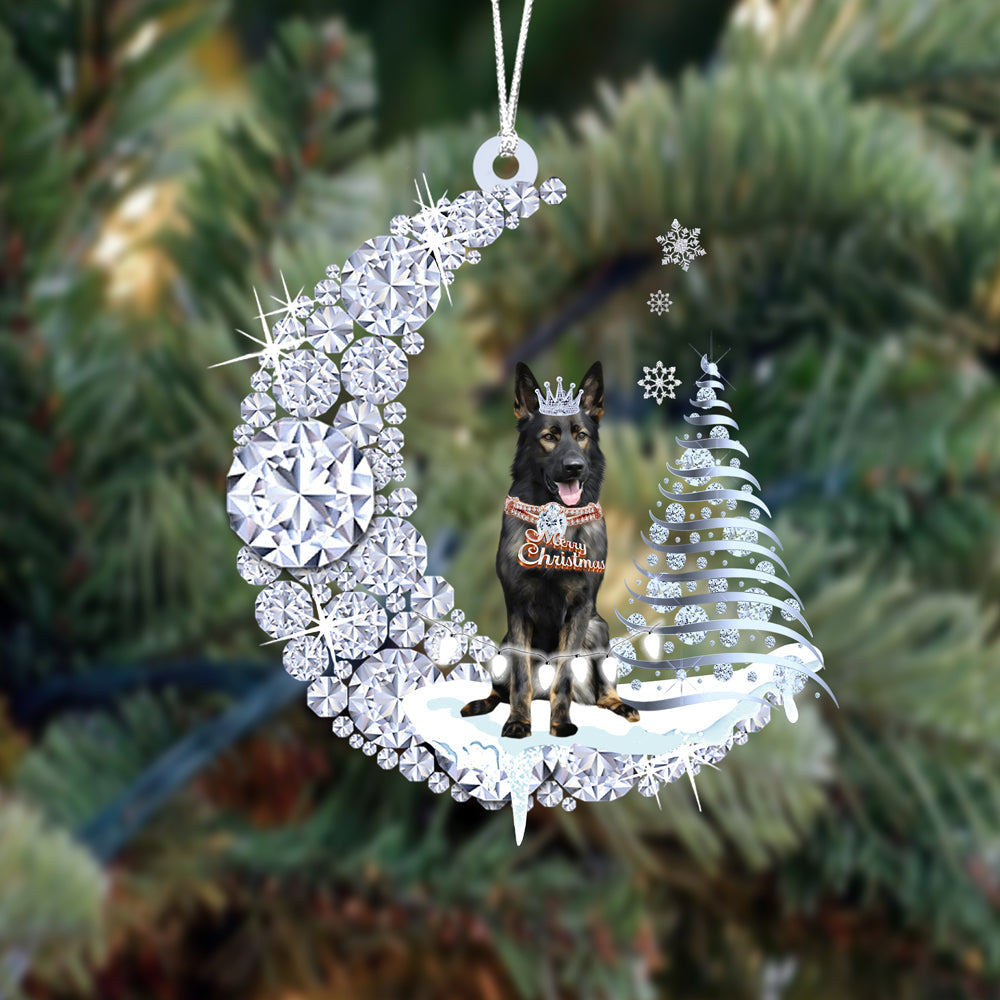 German Shepherd  (2) op Diamand Maan Kerst Ornament