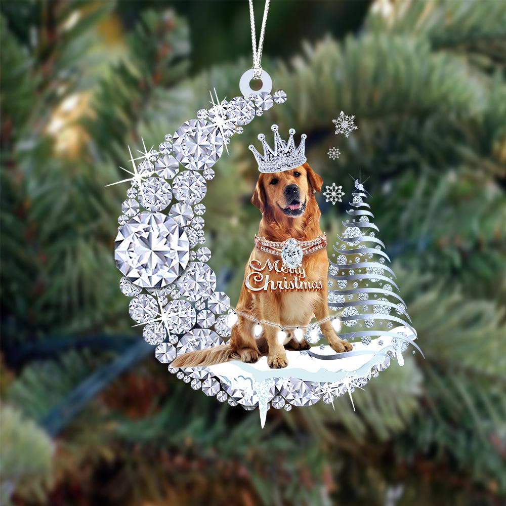 Golden Retriever op Diamand Maan Kerst Ornament