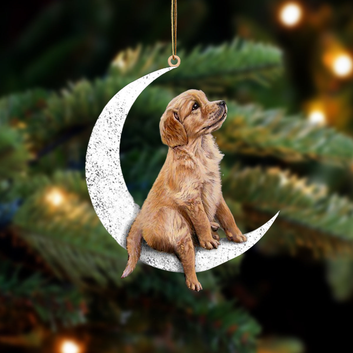 Golden Retriever Zit op de Maan Ornament