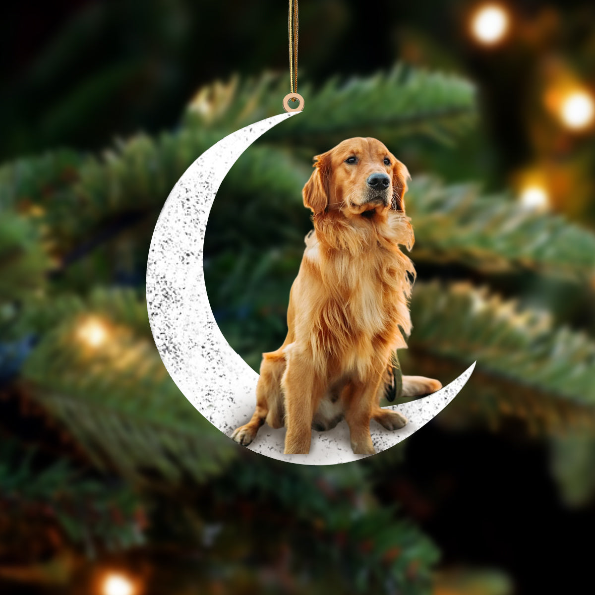 Golden Retriever 2 Zit op de Maan Ornament