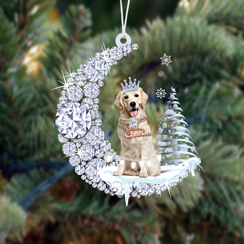 Golden Retriever (2) op Diamand Maan Kerst Ornament