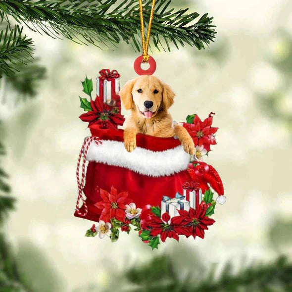 Golden Retriever In Cadeauzakje Kerstornament