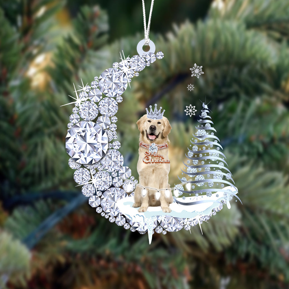 Golden Retriever (6)op Diamand Maan Kerst Ornament