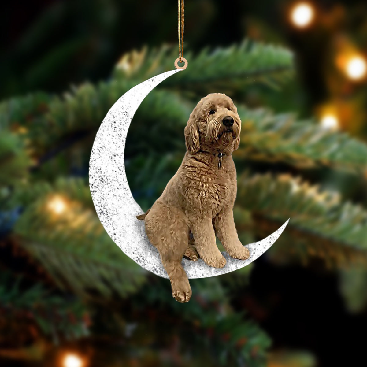 Goldendoodle Zit op de Maan Ornament