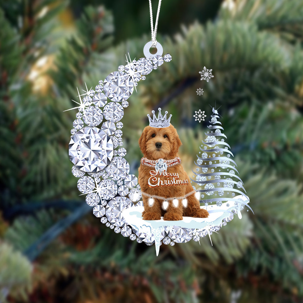 Goldendoodle op Diamand Maan Kerst Ornament