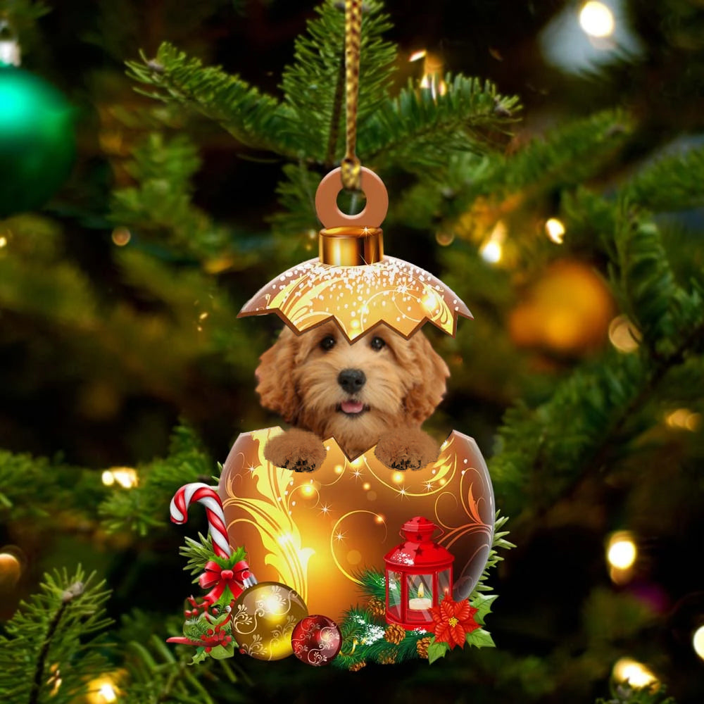 Goldendoodle In Kerst Gouden Ei Ornament