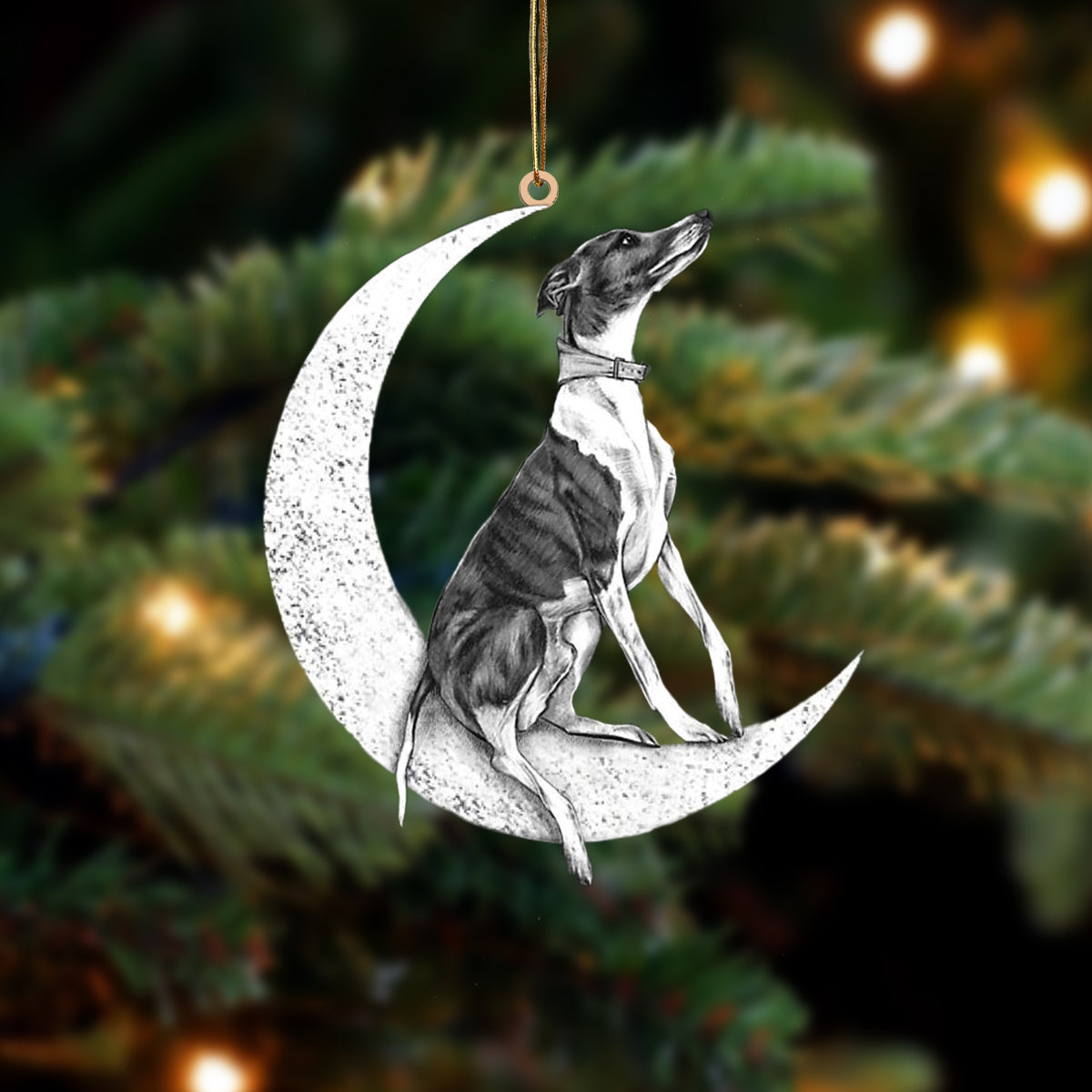 Greyhound Zit op de Maan Ornament