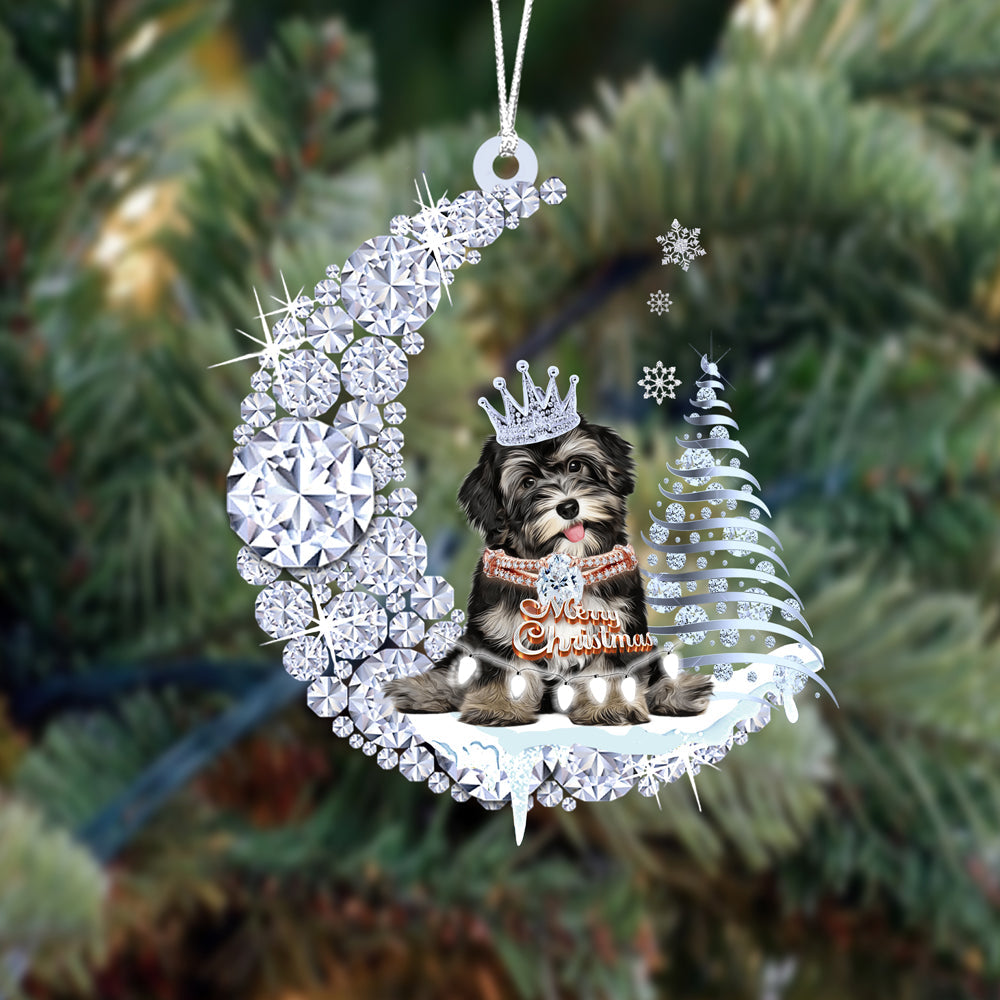 Havanese (3) op Diamand Maan Kerst Ornament