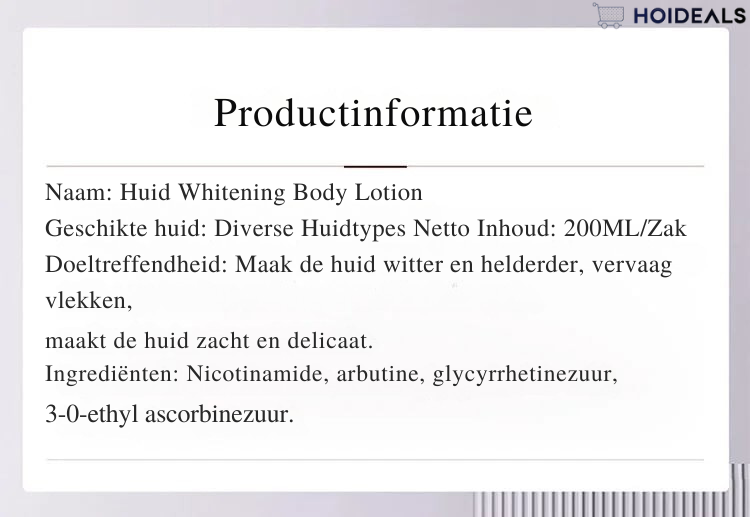 Huid Whitening Body Lotion-Aanbevolen door de American Esthetic Association