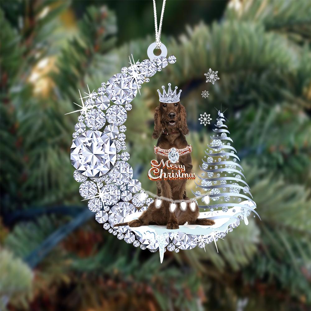 Irish Setter op Diamand Maan Kerst Ornament