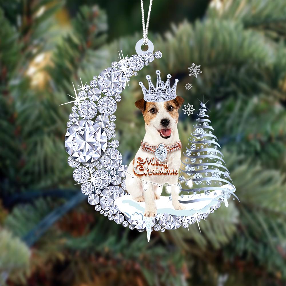 Jack Russell Terrier op Diamand Maan Kerst Ornament