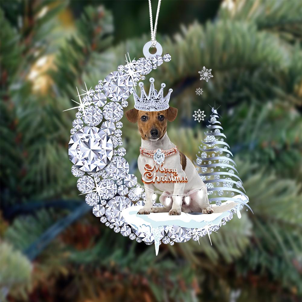 Jack Russell Terrier op Diamand Maan Kerst Ornament