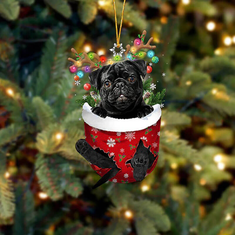 Pug Mops In Sneeuw Zak Ornament