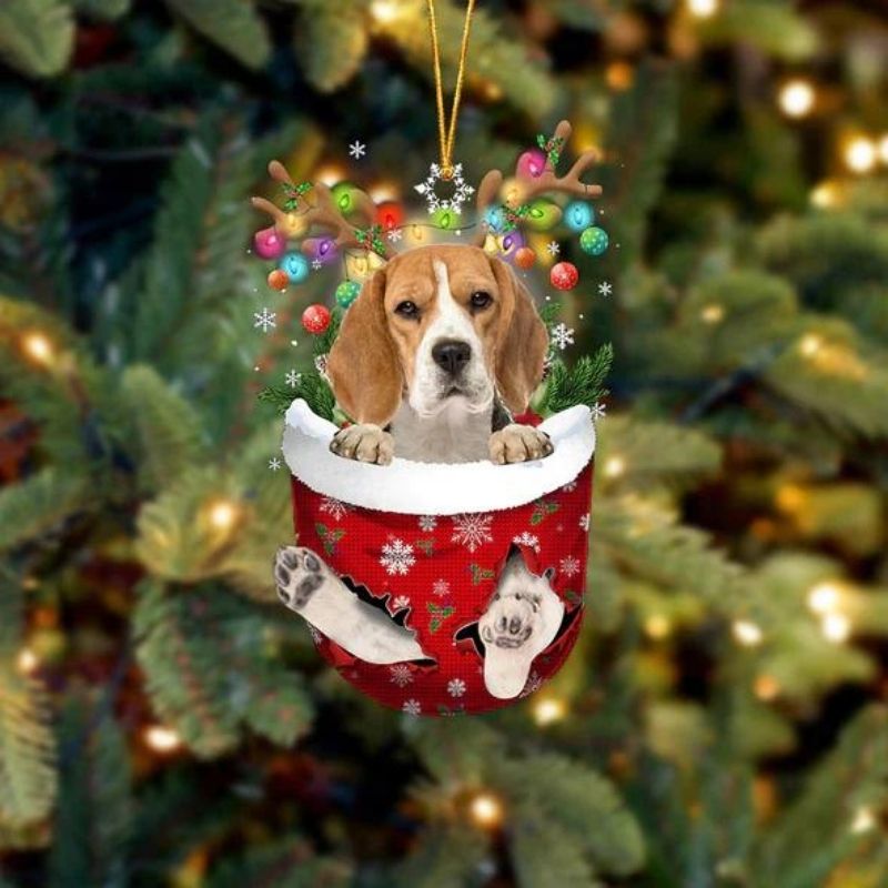 Beagle In Sneeuw Zak Ornament