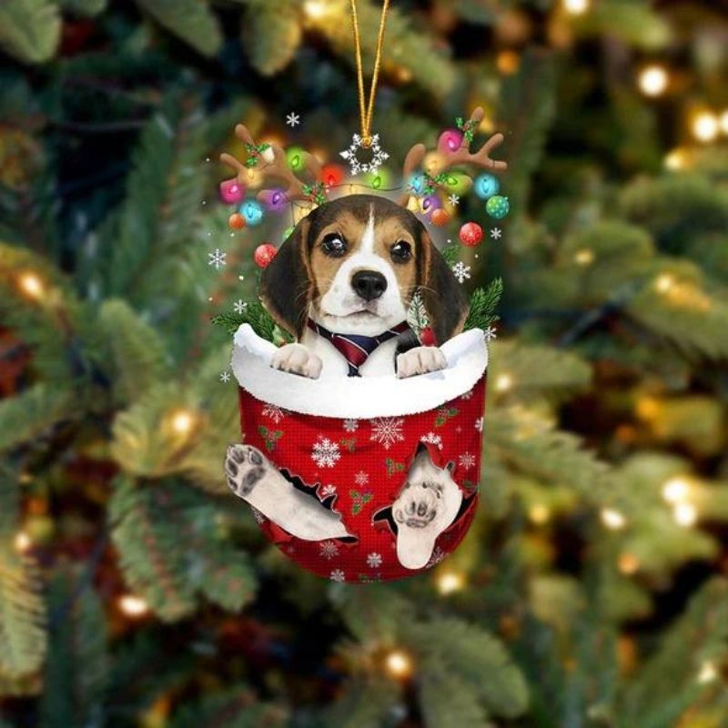 Beagle In Sneeuw Zak Ornament