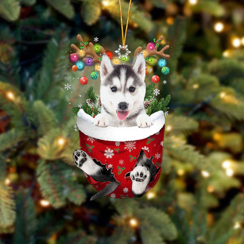 Husky In Sneeuw Zak Ornament