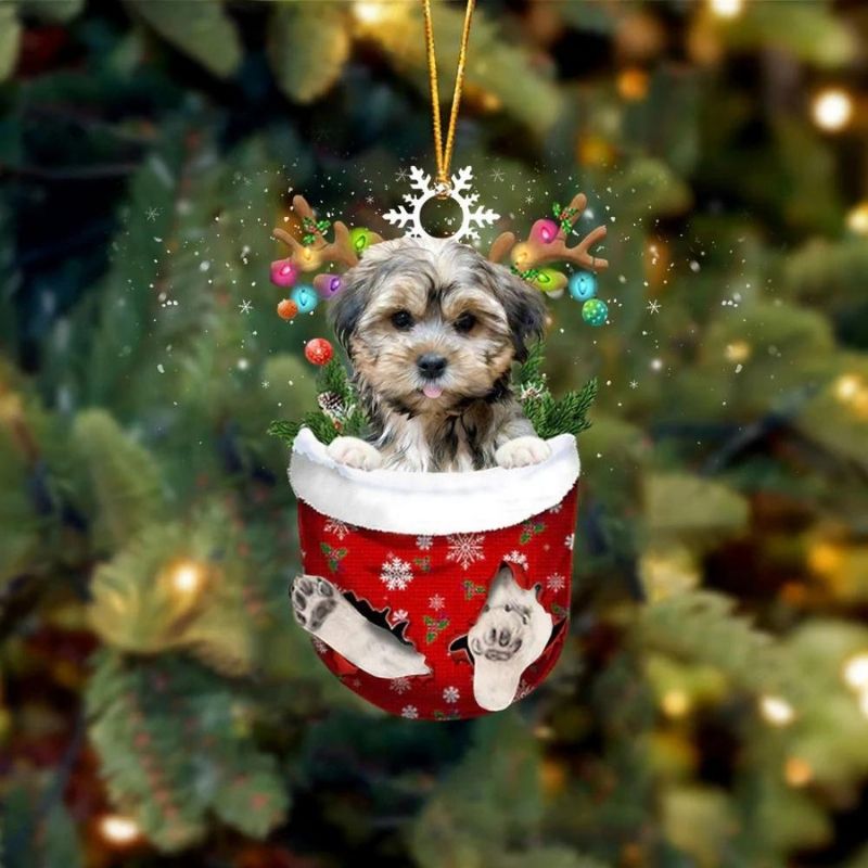 Brown Shorkie In Sneeuw Zak Ornament