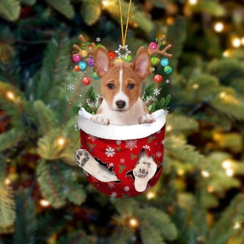 Basenji In Sneeuw Zak Ornament