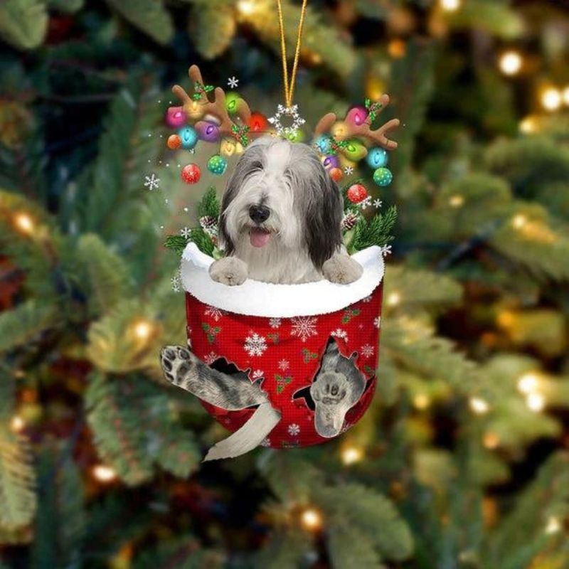 Bearded Collie In Sneeuw Zak Ornament