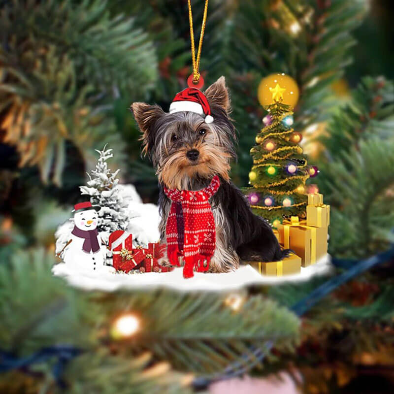 Yorkshire Terrier Sneeuwpop Kerst Ornament