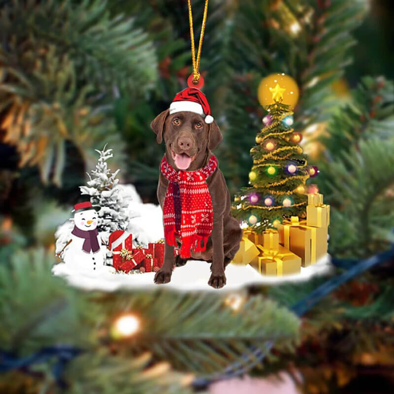 Chocolate Labrador Retriever Sneeuwpop Kerst Ornament