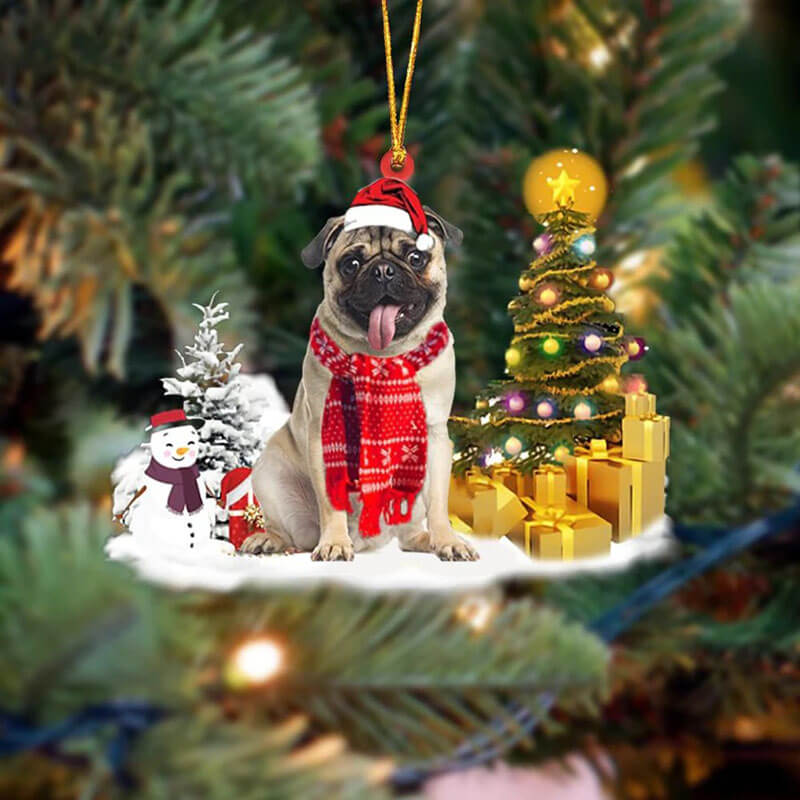 Pug Mops Sneeuwpop Kerst Ornament