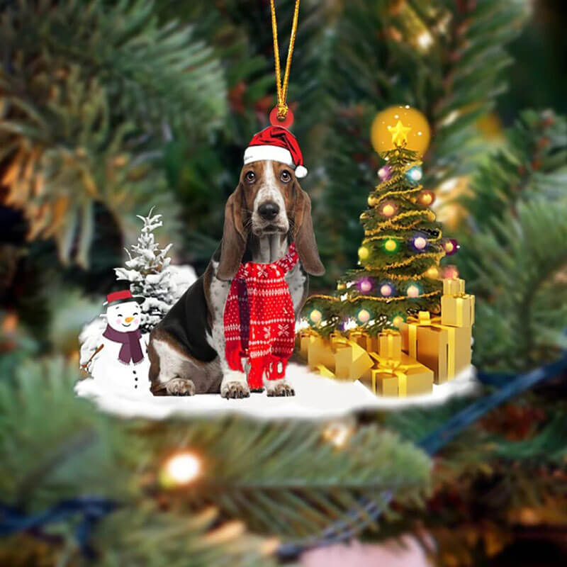 Basset Hound Sneeuwpop Kerst Ornament