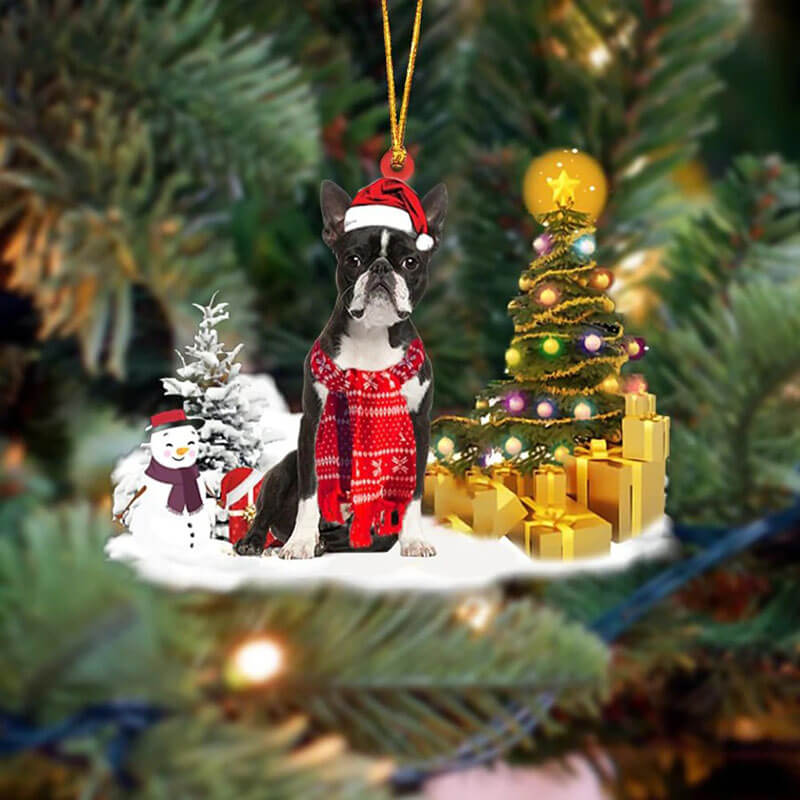 Boston Terrier Sneeuwpop Kerst Ornament