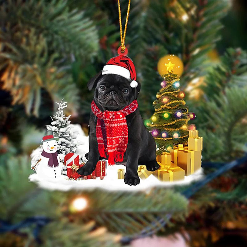 Pug Mops Sneeuwpop Kerst Ornament