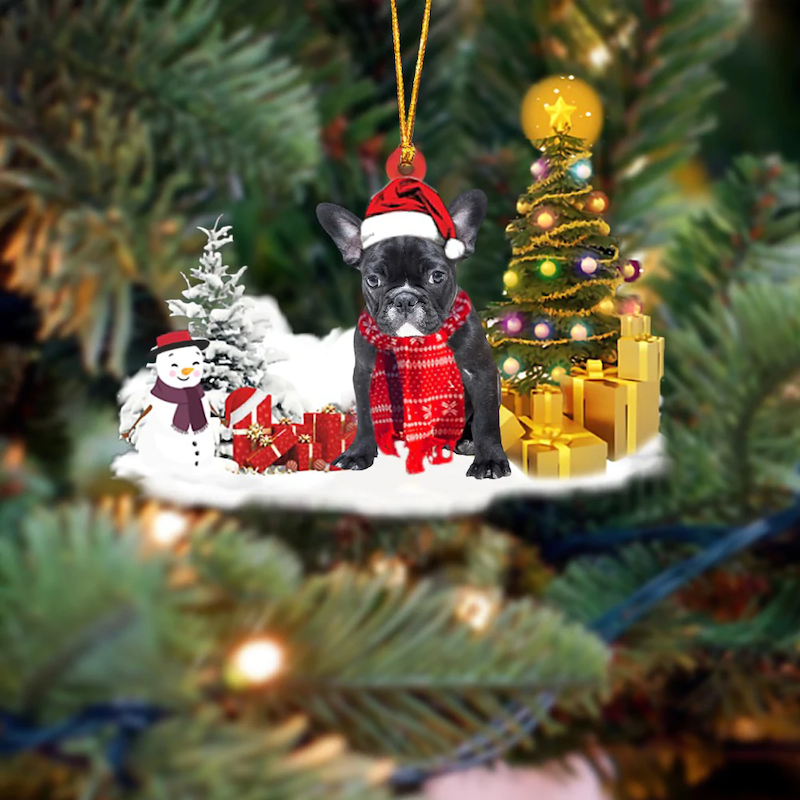 French Bulldog Sneeuwpop Kerst Ornament