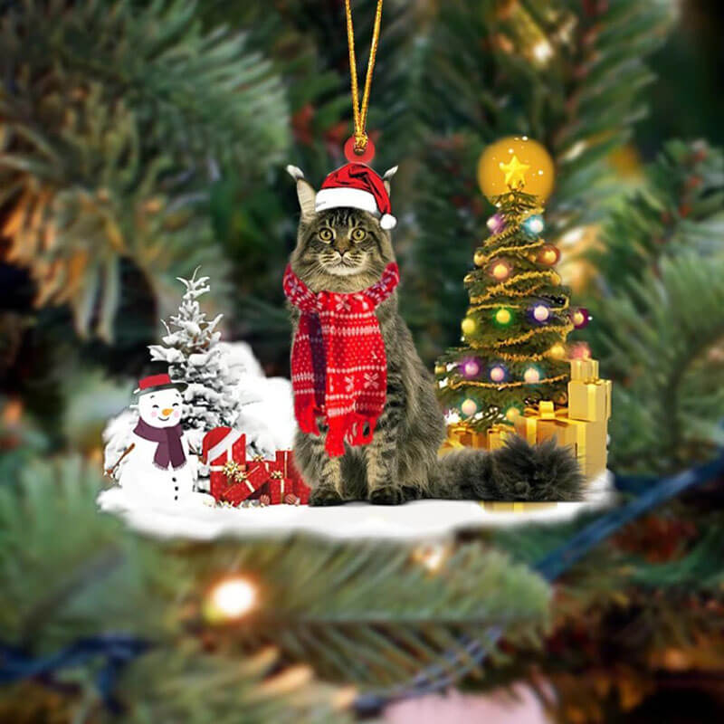 Maine Coon Kat Sneeuwpop Kerst Ornament